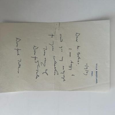 Author Dornford Yates personal note