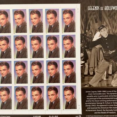 James Cagney: Legends of Hollywood, Full Sheet of 20 x 33-Cent Postage Stamps, USA 1999, Scott 3329