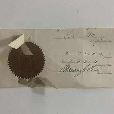 Governor of New York David B. Hill and Private Secretary  William Gorham Rice original signatures