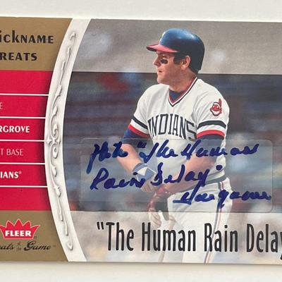 Mike Hargrove The Human Rain Delay signed 2006 Fleer Nickname Greats trading card