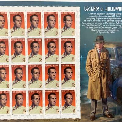 Humphrey Bogart, Legends of Hollywood, Full Sheet of 20 x 32-Cent Postage Stamps, USA 1997, Scott 3152
