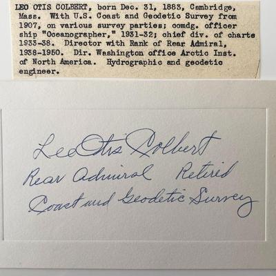 Rear Admiral Lee Otis Colbert signed note with bio