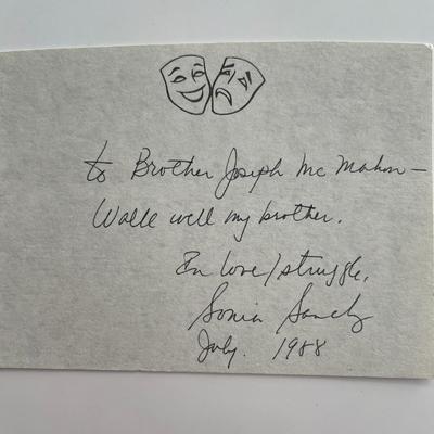 Poet Sonia Sanchez signed note