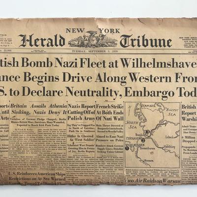 WWII 1939 New York Herald Tribune newspaper