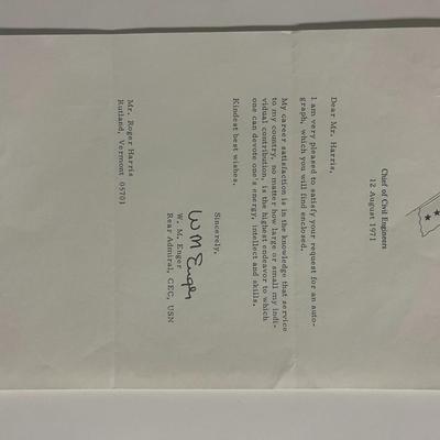 WWII US Navy Rear Admiral Walter M. Enger signed 1971 letter