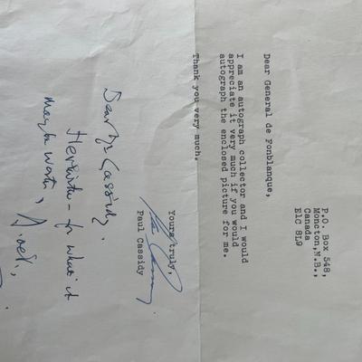 Paul Cassidy signed letter