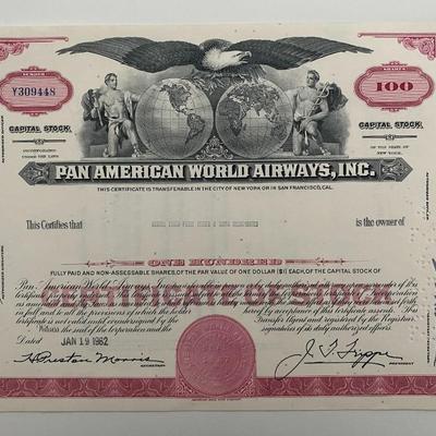 Pan American World Airways, INC One Hundred Shares Certificate of Stock