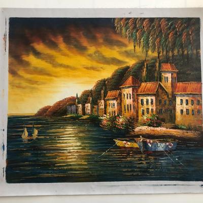 Seaside Town original painting on canvas