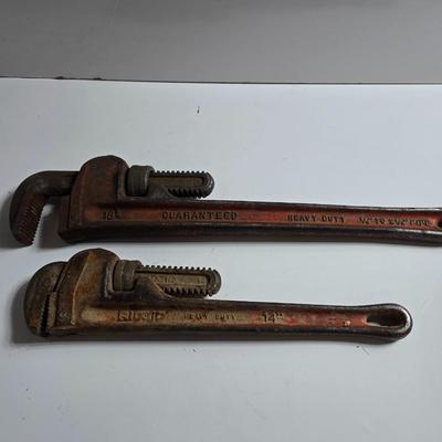 Two Heavy Duty Pipe Wrenches – 14" and 18"