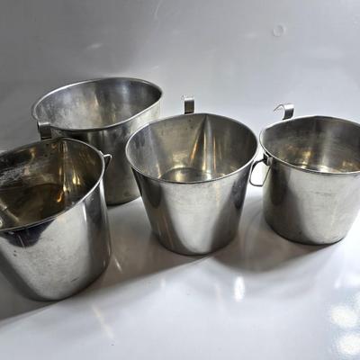 Lot of 4 Stainless Steel Hanging Feed/Water Buckets
