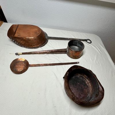 Lot 386 Copper scoops & other