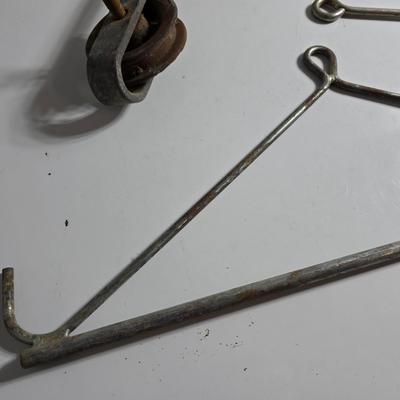 Vintage Meat Hook & Pulley Lot – Butcher or Farm Tools