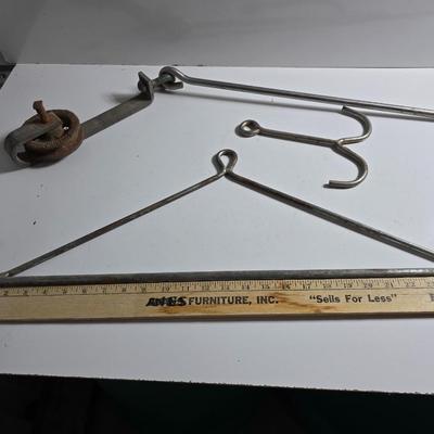 Vintage Meat Hook & Pulley Lot – Butcher or Farm Tools