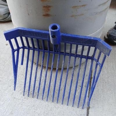 Large Barrel of Mixed Farm Tools and handles