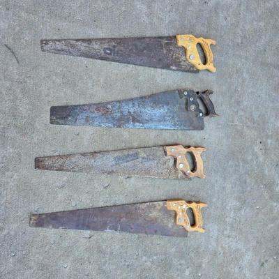 Lot of 4 Vintage Hand Saws – Wood Handles - Great for use or for Artists!