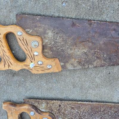 Lot of 4 Vintage Hand Saws – Wood Handles - Great for use or for Artists!