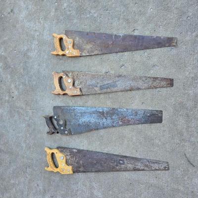 Lot of 4 Vintage Hand Saws – Wood Handles - Great for use or for Artists!