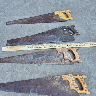 Lot of 4 Vintage Hand Saws – Wood Handles - Great for use or for Artists!