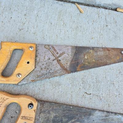 Mixed Hand Tool Lot – Saws, Pry Bar, Square & More