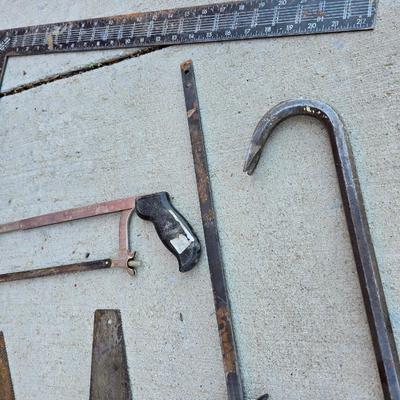 Mixed Hand Tool Lot – Saws, Pry Bar, Square & More