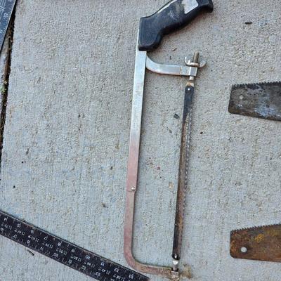 Mixed Hand Tool Lot – Saws, Pry Bar, Square & More