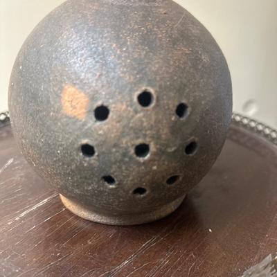 Vintage folk art/ medival pottery candle holder