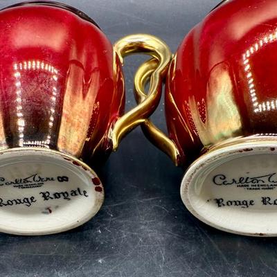 Rare 1920s Antique Rouge Royale Art Deco CarltonWare Lidded Tea Box, Lidded Sugar Bowl and Creamer