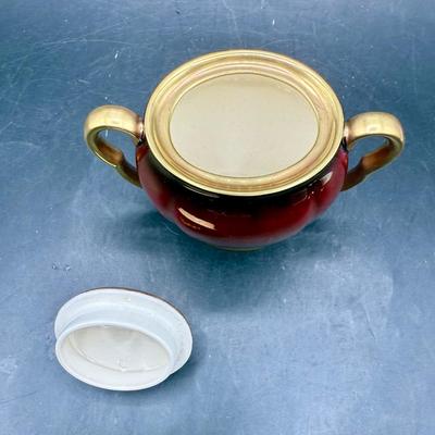 Rare 1920s Antique Rouge Royale Art Deco CarltonWare Lidded Tea Box, Lidded Sugar Bowl and Creamer