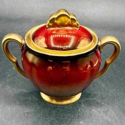 Rare 1920s Antique Rouge Royale Art Deco CarltonWare Lidded Tea Box, Lidded Sugar Bowl and Creamer
