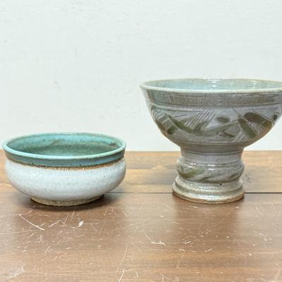 Pair of Vintage Hand-thrown Pottery Glazed Ceramic Bowls