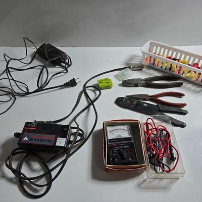 Electronics & Wiring Tool Lot – Crimpers, Multimeter, Chargers & More