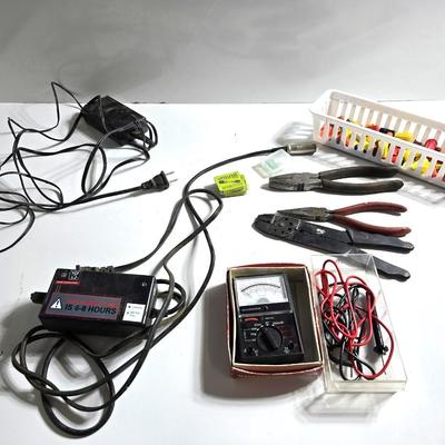 Electronics & Wiring Tool Lot – Crimpers, Multimeter, Chargers & More