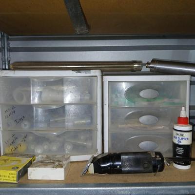 Grooming & Veterinary Supply Lot – Clippers, Syringes, Slide Boxes & More