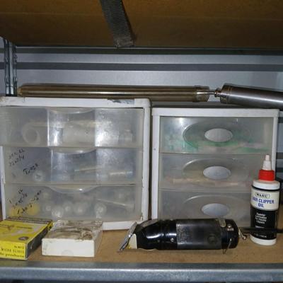Grooming & Veterinary Supply Lot – Clippers, Syringes, Slide Boxes & More