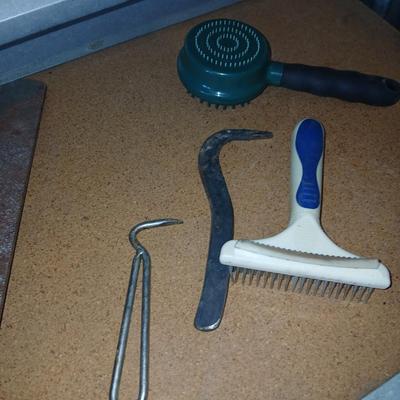 Equine & Livestock Grooming & Hoof Tool Lot – Combs, Files, Curry Brushes