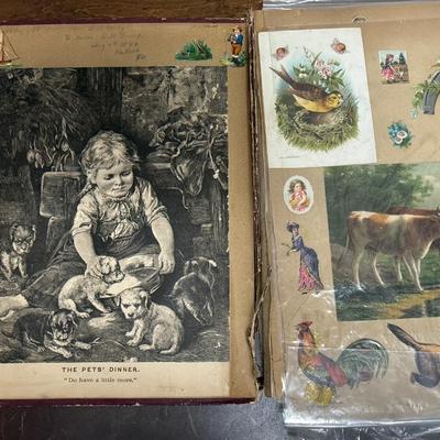 Sale Photo Thumbnail #300: Scrapbook in fair condition, with Victorian artwork influenced pages mostly glued in.