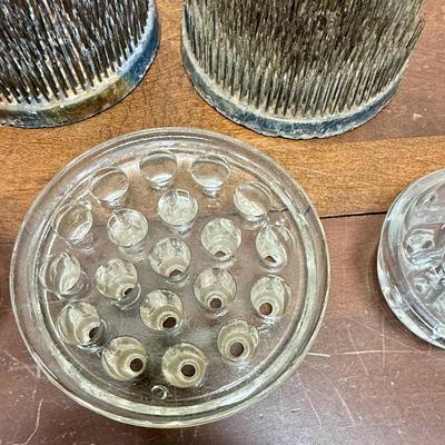 Vintage Flower Frog lot 3 - 3 glass 2 metal