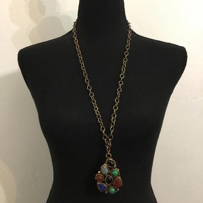 Beautiful vintage bronze toned multicolor stone teardrop pendant