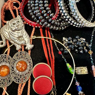 Jewelry Lot - Red Cloisonné and Jaguar