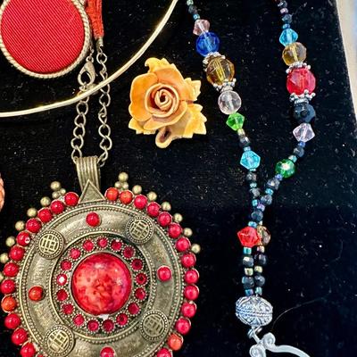 Jewelry Lot - Red Cloisonné and Jaguar