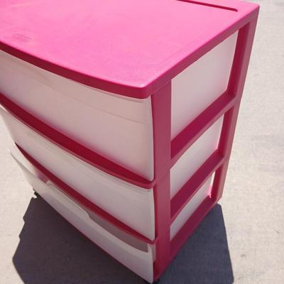 Pair of 3- Drawered Plastic Storage Units – Pink & White