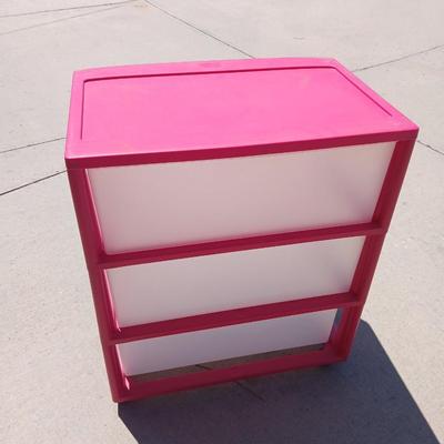 Pair of 3- Drawered Plastic Storage Units – Pink & White