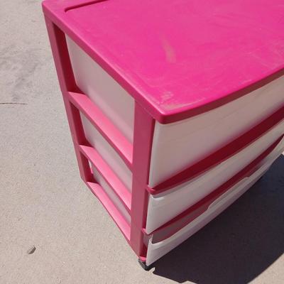 Pair of 3- Drawered Plastic Storage Units – Pink & White