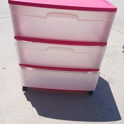 Pair of 3- Drawered Plastic Storage Units – Pink & White