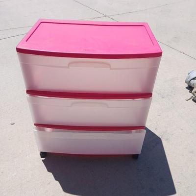 Pair of 3- Drawered Plastic Storage Units – Pink & White