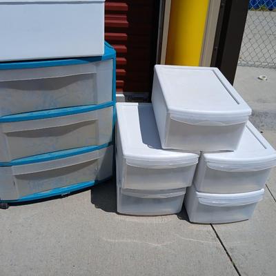 Lot of 7 Plastic Drawer Storage Units – Assorted Sizes