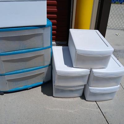 Lot of 7 Plastic Drawer Storage Units – Assorted Sizes