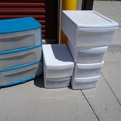 Lot of 7 Plastic Drawer Storage Units – Assorted Sizes
