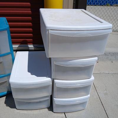 Lot of 7 Plastic Drawer Storage Units – Assorted Sizes