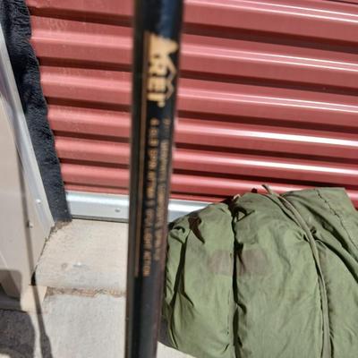 Outdoor Gear Lot – Sleeping Bag, Wool Blanket, fishing Rod, Solar Panel & Gun Case